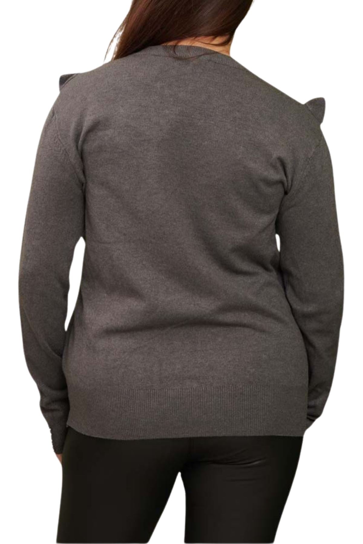 Pearls Side Chest Frill Ribbed Hem Soft Jumper
