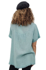 Plain Lace Hem Necklace Cotton Top