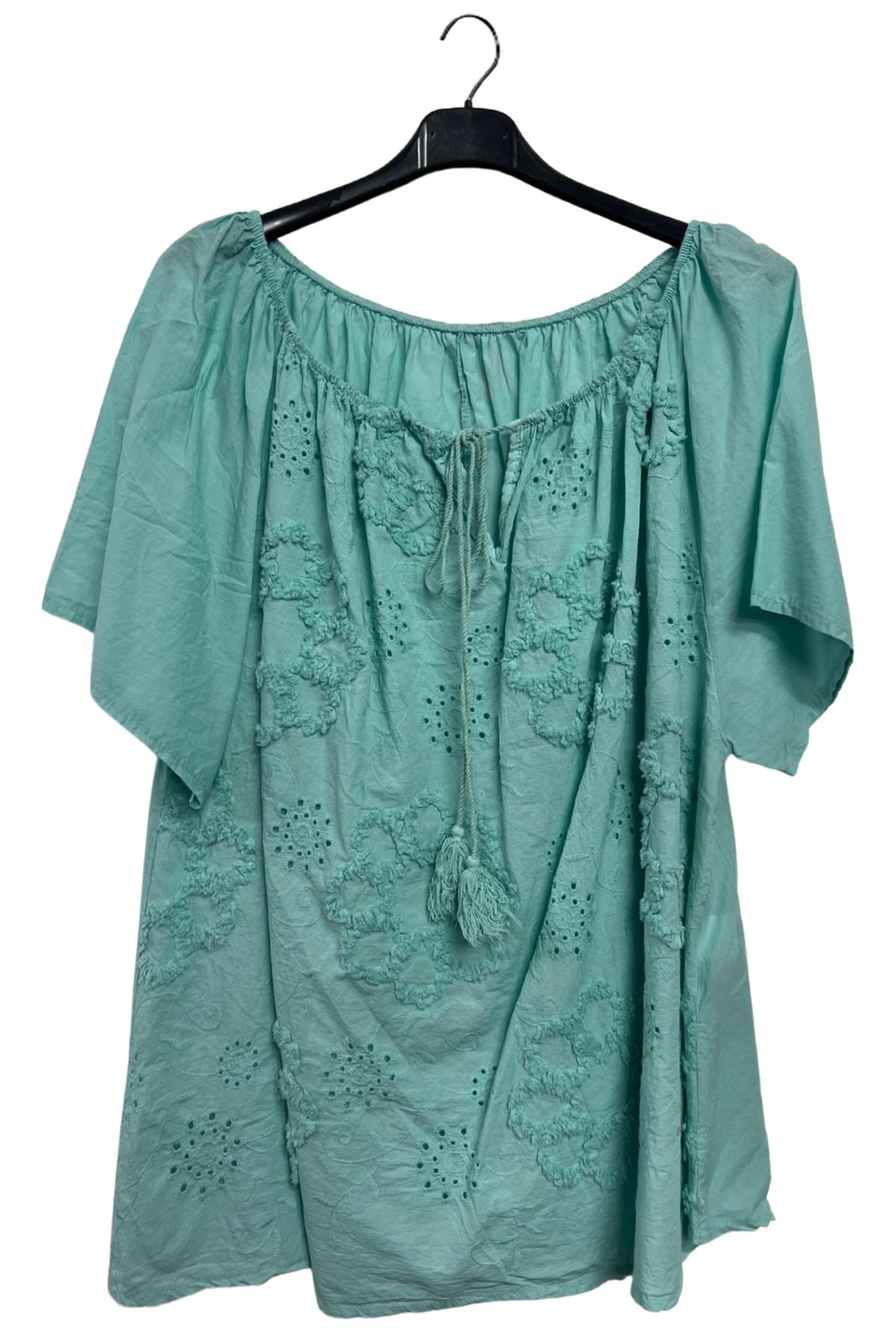 Floral Embroidered Pattern Slightly Curved Hem Cotton Top