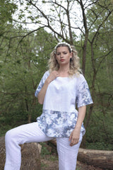 Floral Print Necklace Oversized Tunic Cotton Top