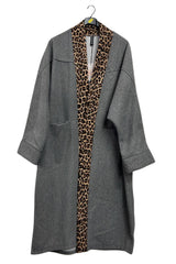 Leopard Print Edges Straight Hemline Coat