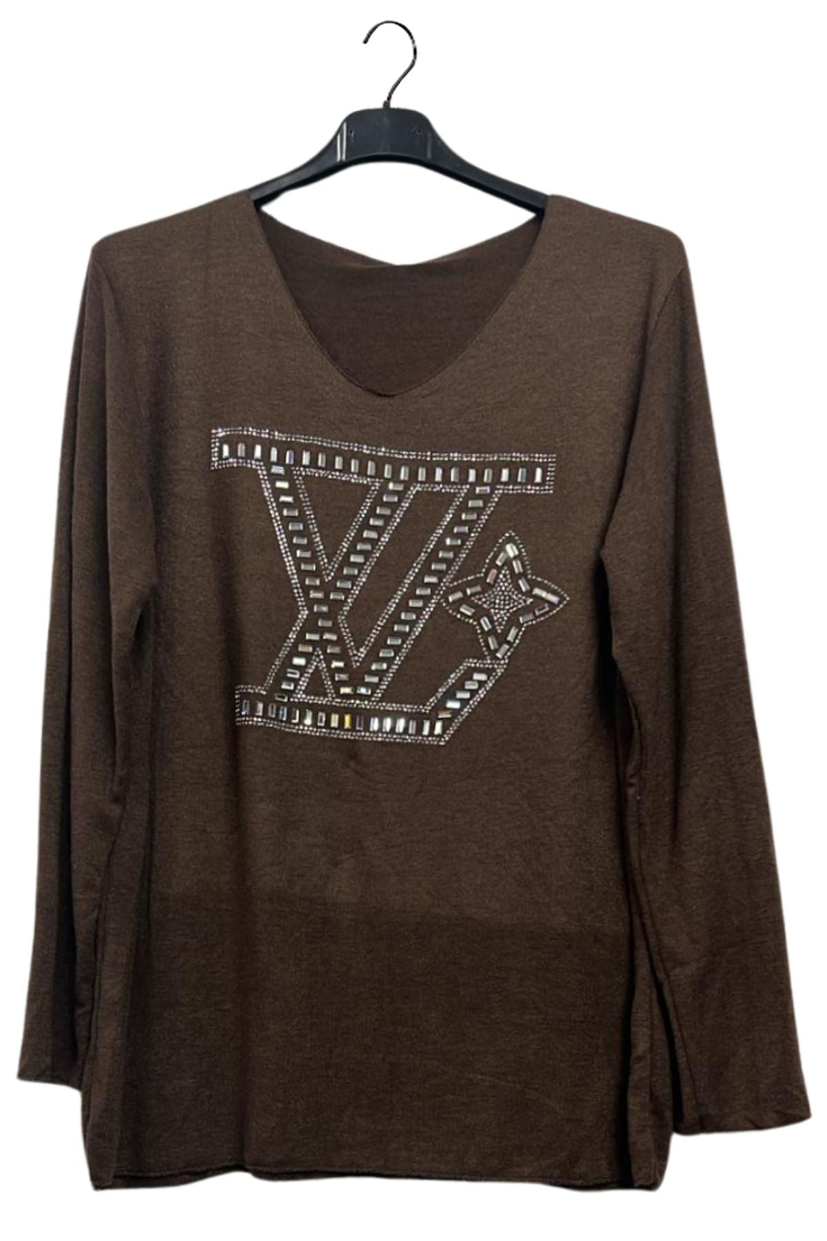 Rhinestones Graphic Pattern Soft Feel Tunic Top