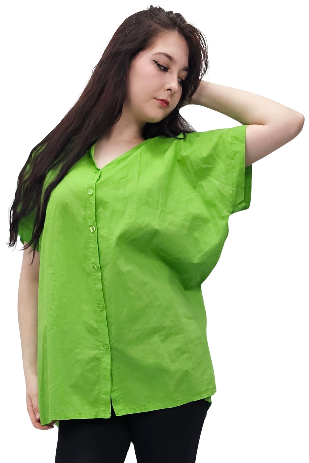 Plain Button-Down Front Cotton Shirt