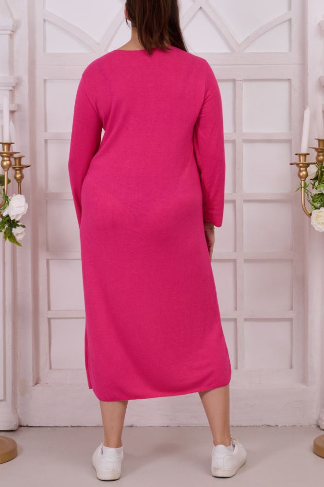 Plain Button Detail Viscose Dress