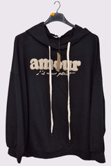 Amour Motif Lurex Embroidery Oversized Hoodstring Cotton Hoodie