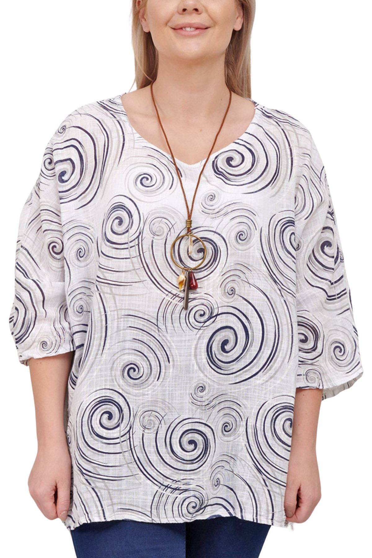 Swirl Print Necklace Cotton Top