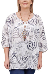 Swirl Print Necklace Cotton Top