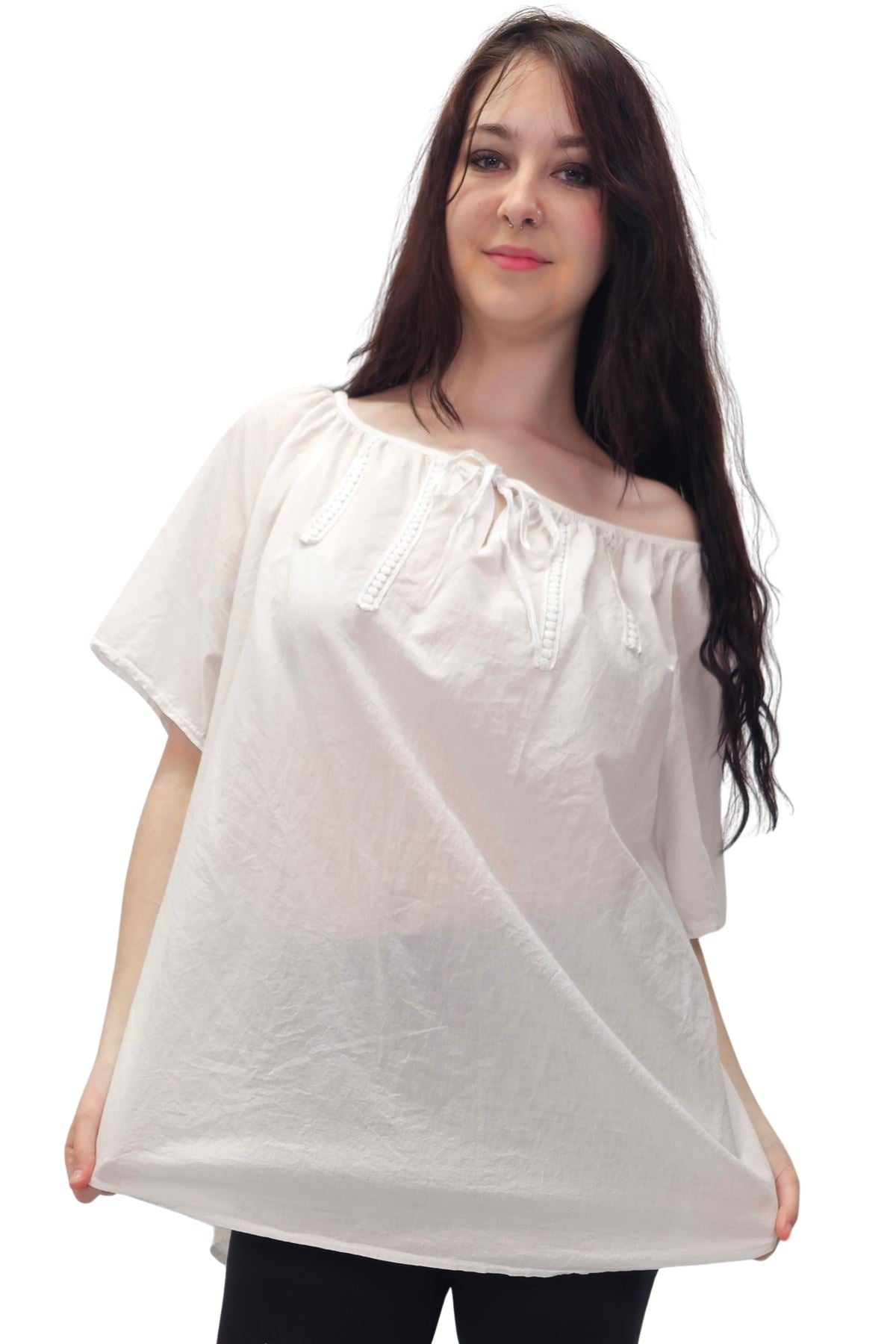Plain Lace Tie Detailing Cotton Top
