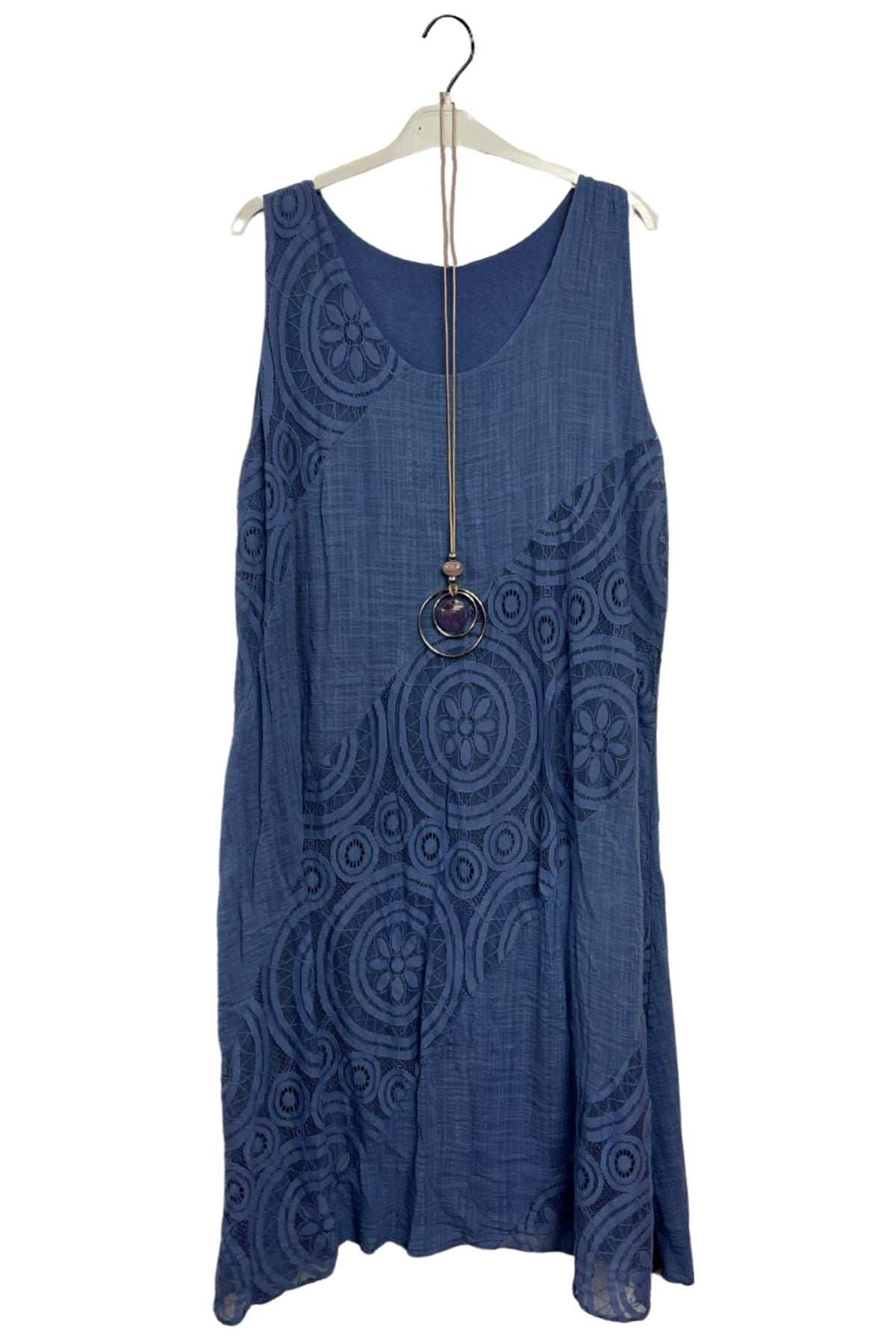 Embroidered Textured Circular Pattern Cotton Dress