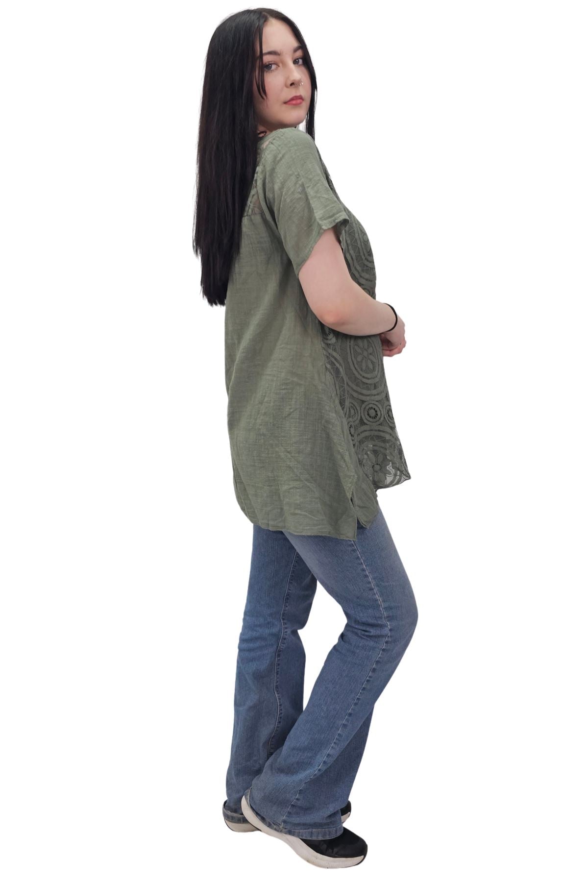 Circular Geometric Pattern Side Slit Cotton Top