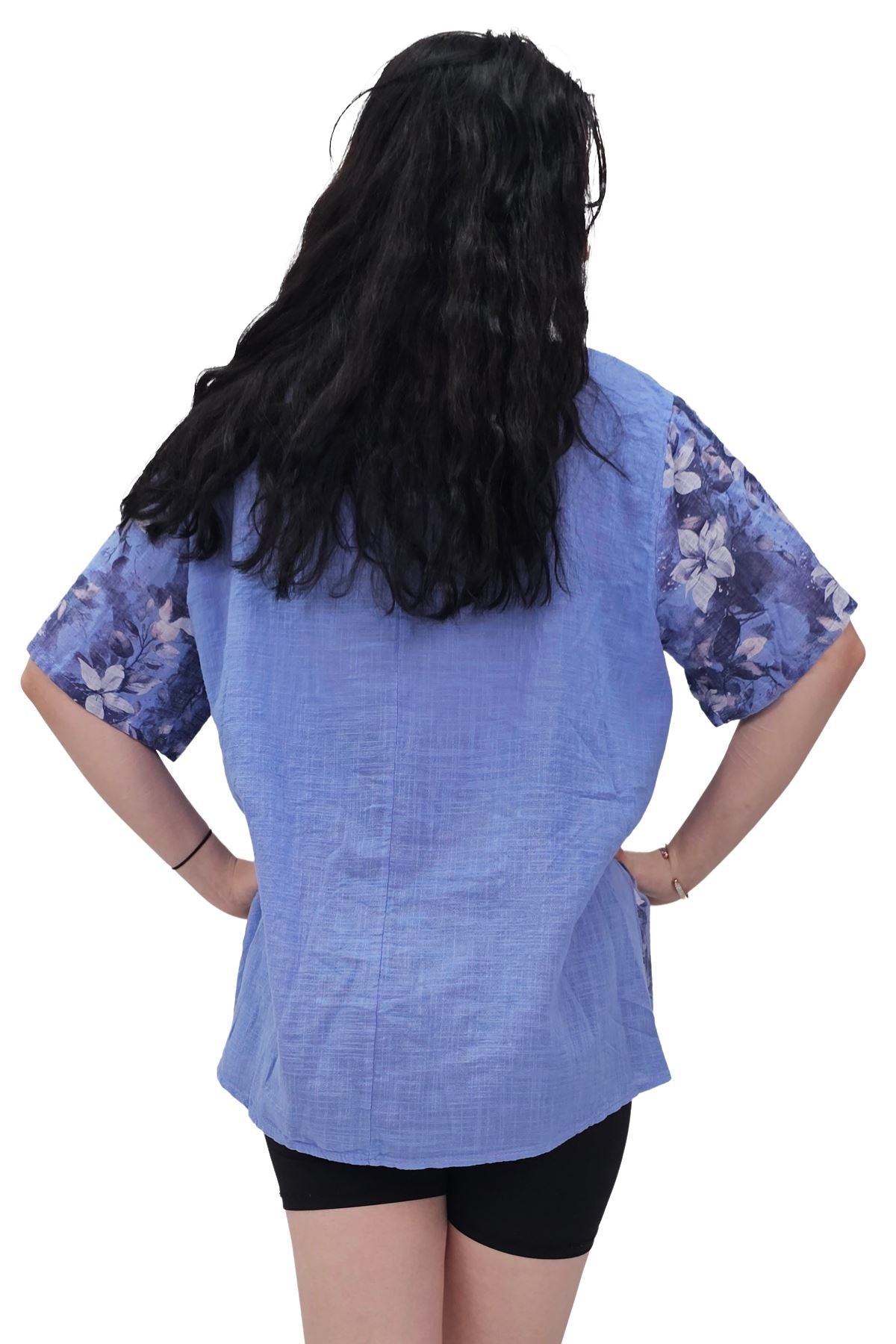 Floral Print Necklace Oversized Tunic Cotton Top