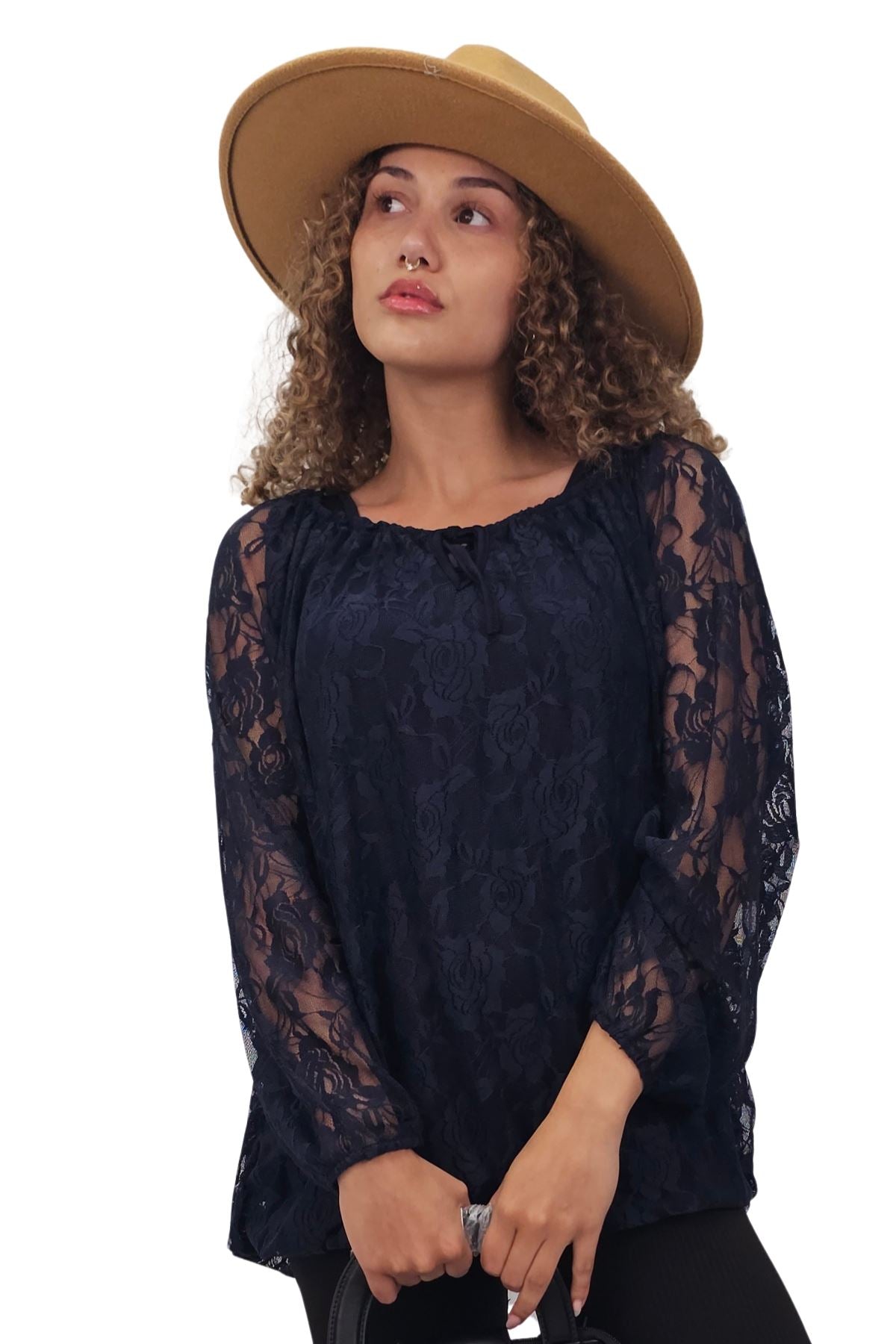 Floral Lace Overlay Curved Hemline Top