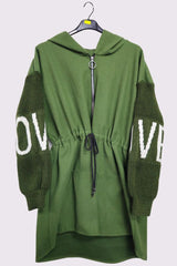 Plain Drawstring Waist Love Knit Sleeve Jacket