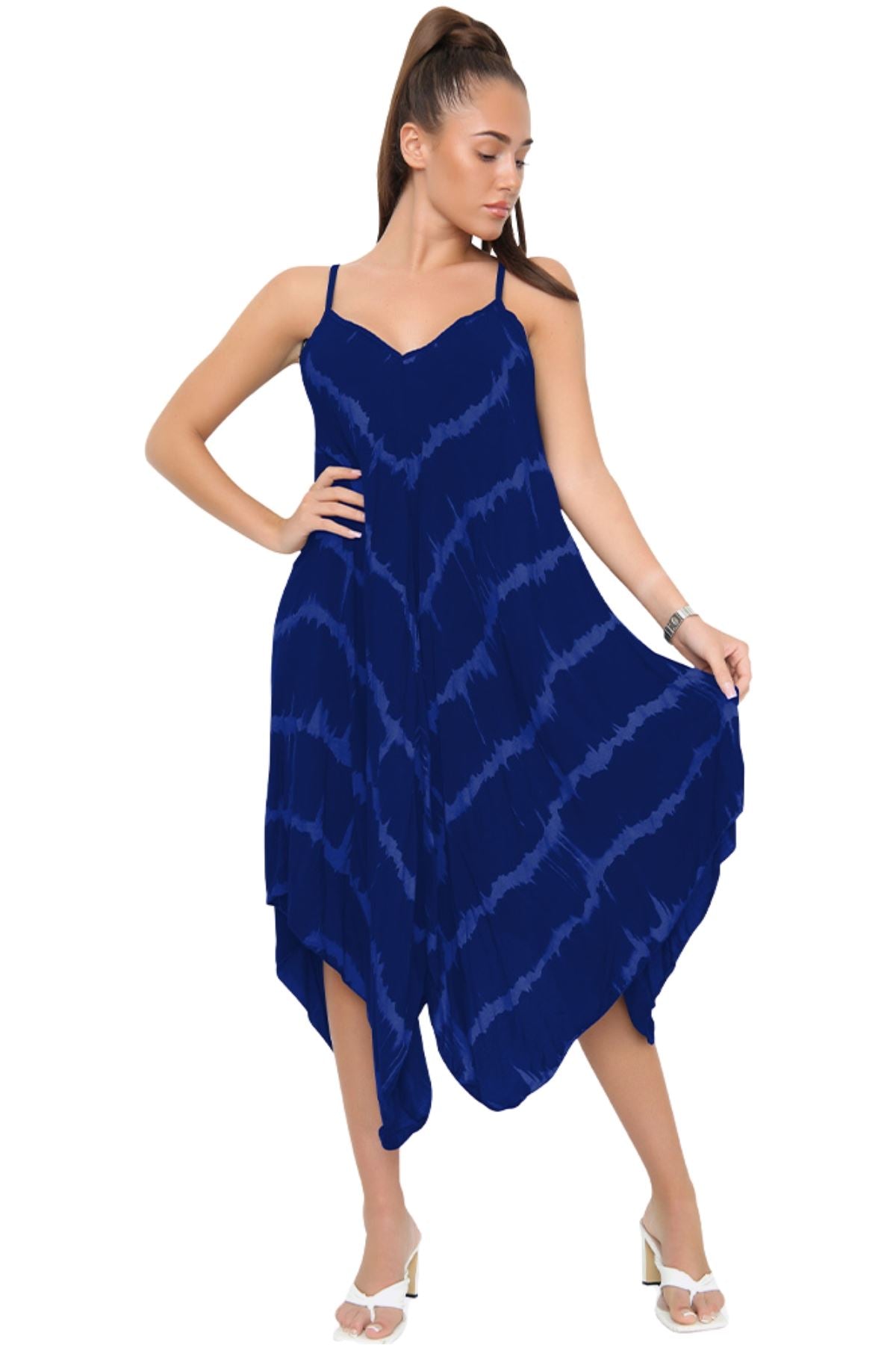 Tie Dye Print Draped Hem Dress
