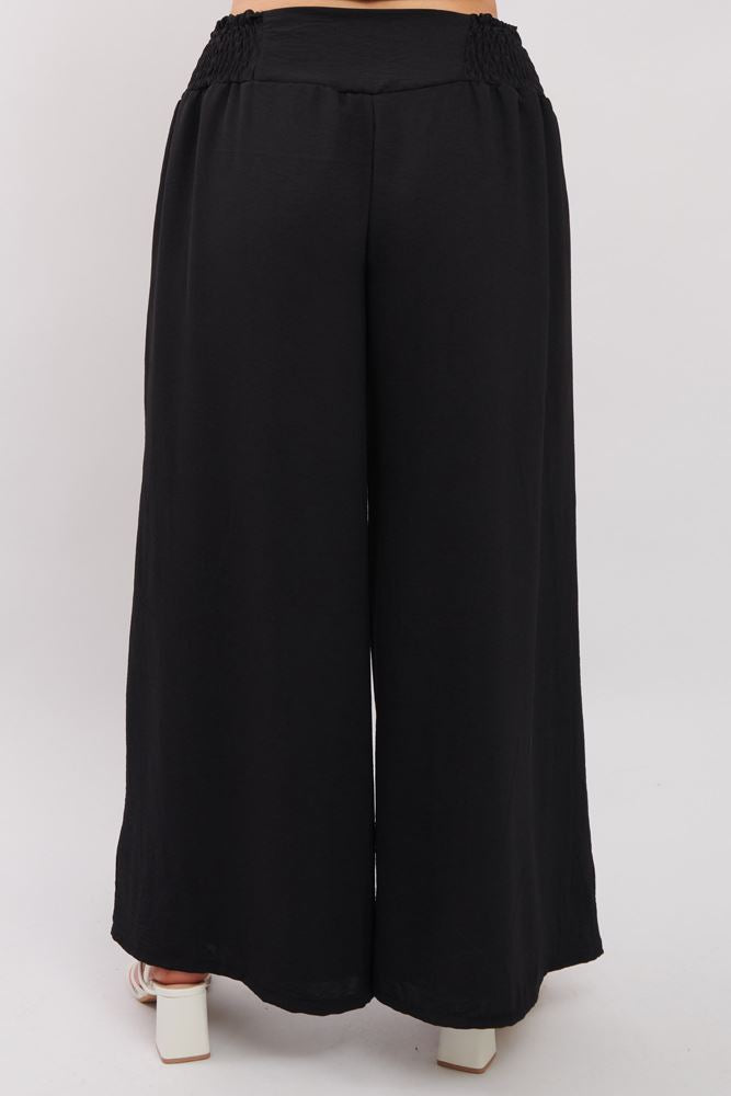 Plain Waist Button Wide Leg Trousers