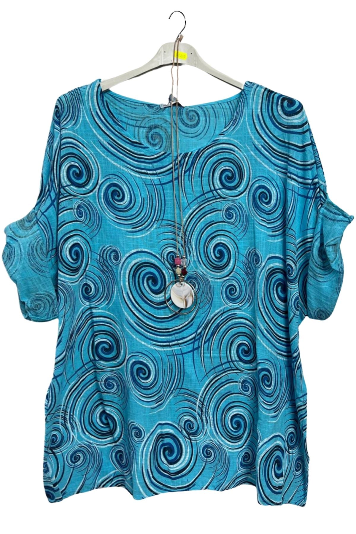 Swirl Print Necklace Cotton Top