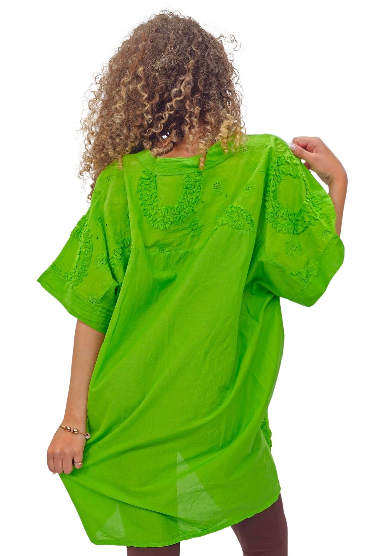 Plain Chest Pocket Lace Embroidered Detailing Cotton Top