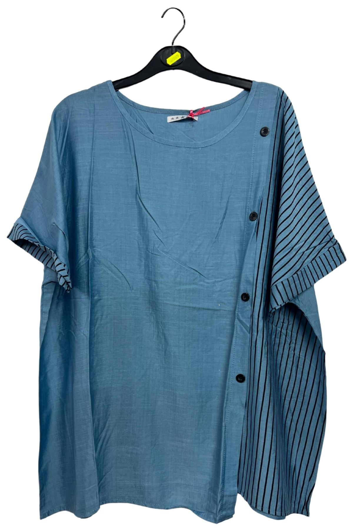 Stripe Print Side Button Detail Cotton Top