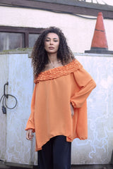 Plain Ruffle Neckline Oversized Top