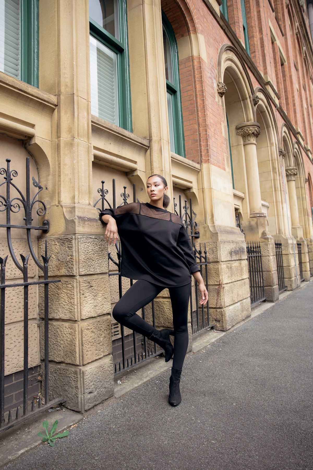 Plain Mesh-Textured Oversized Top