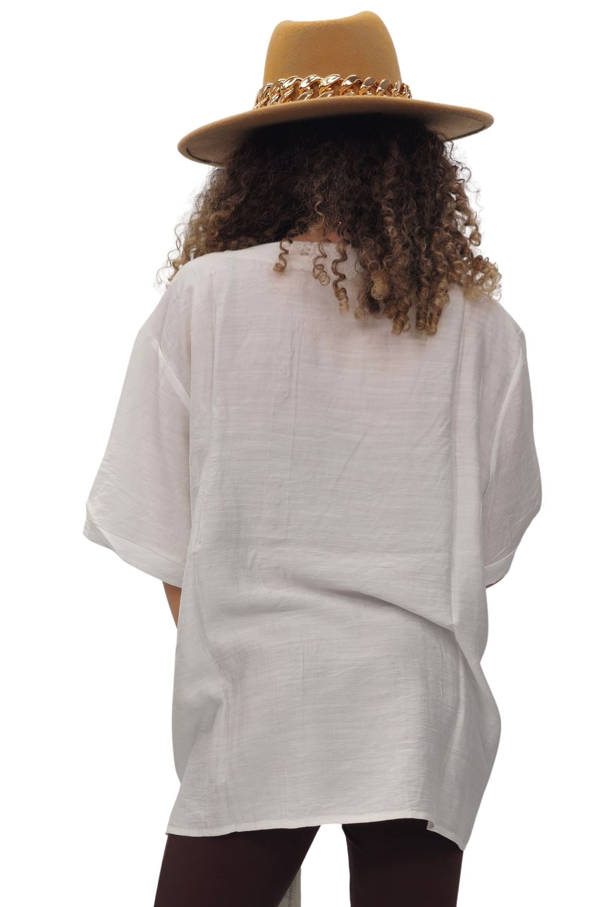 Tree Ring Print Front Button Detail Cotton Top
