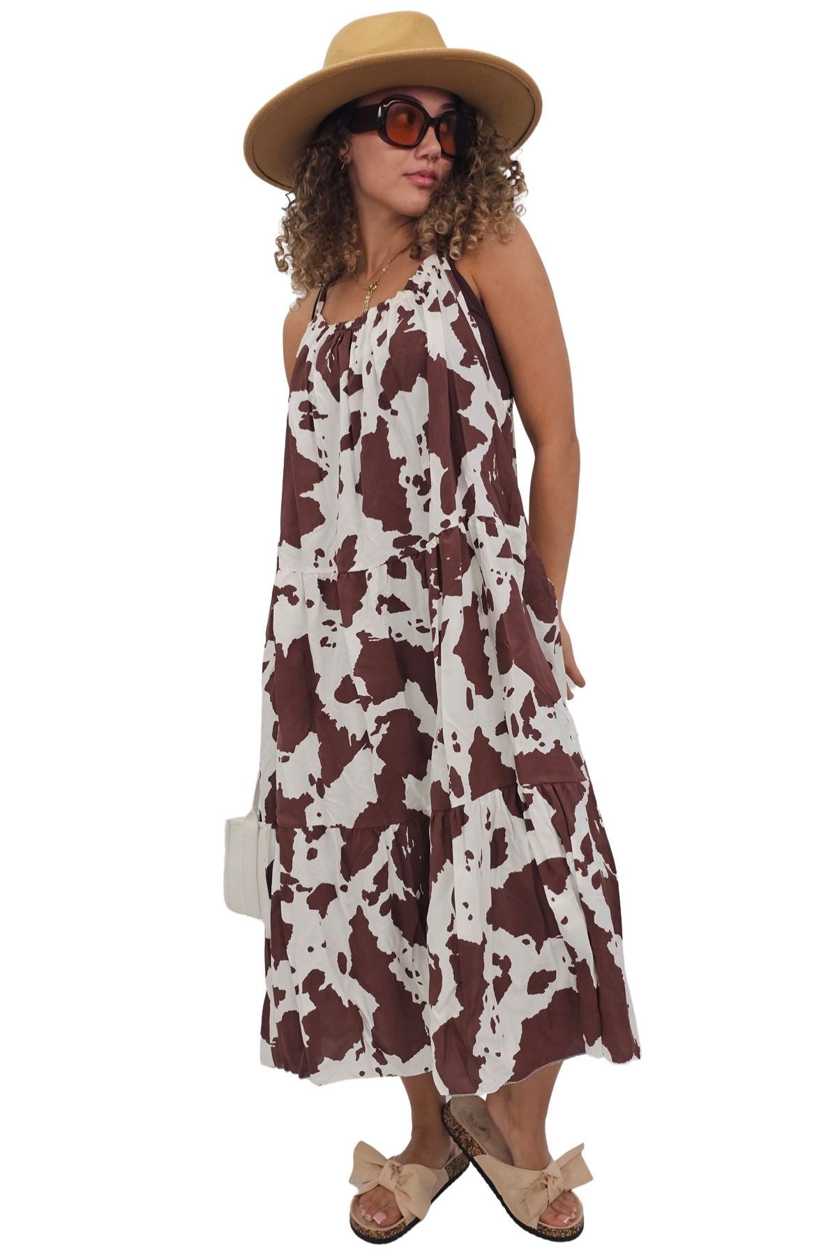 Abstract Floral Blotch Print Spaghetti Strap Dress