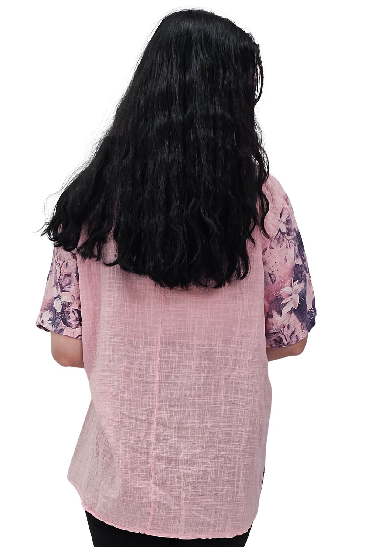 Floral Print Necklace Oversized Tunic Cotton Top