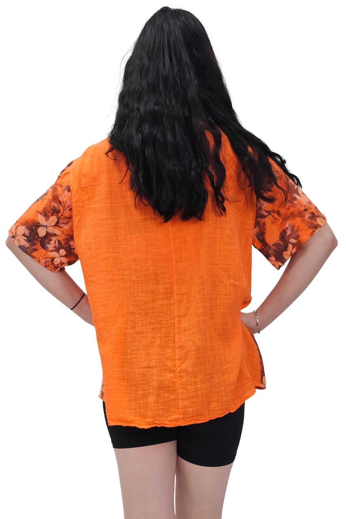Floral Print Necklace Oversized Tunic Cotton Top