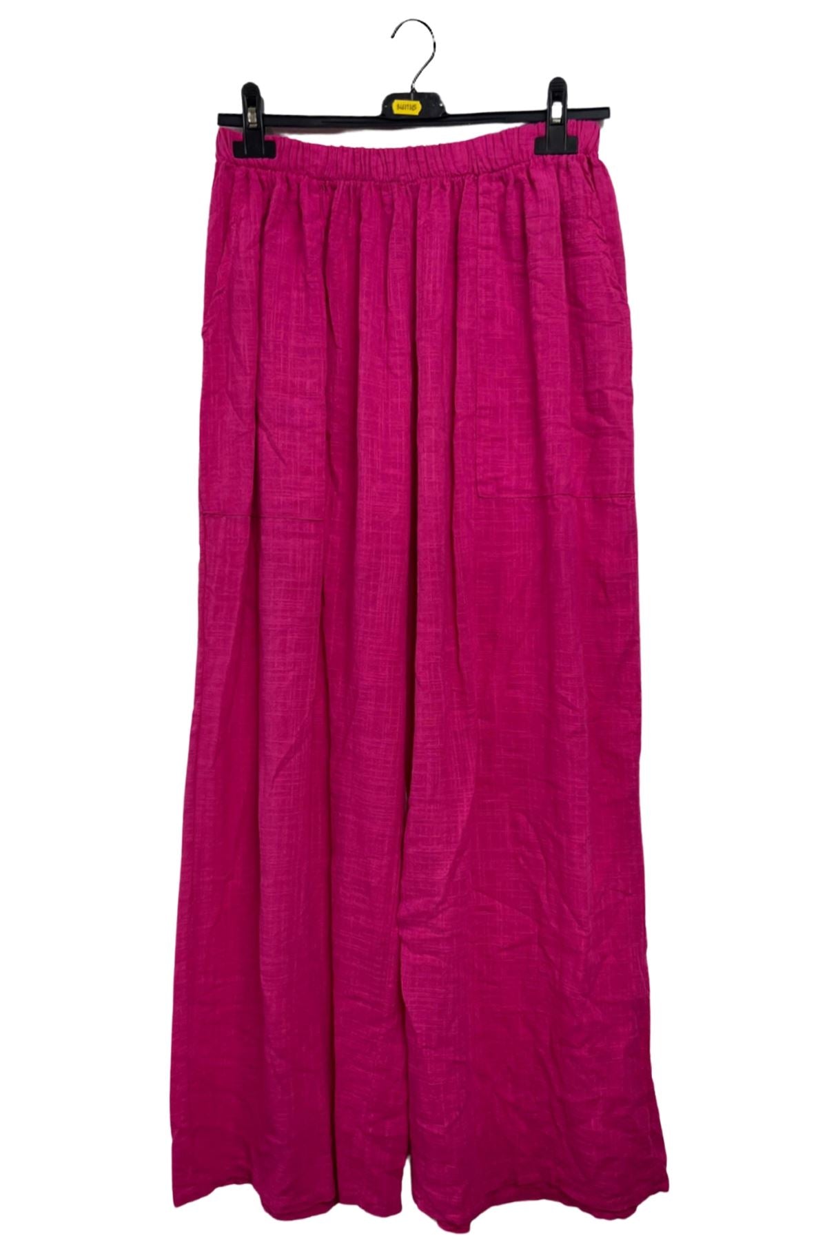 Plain Side Pockets Wide Leg Cotton Palazzo