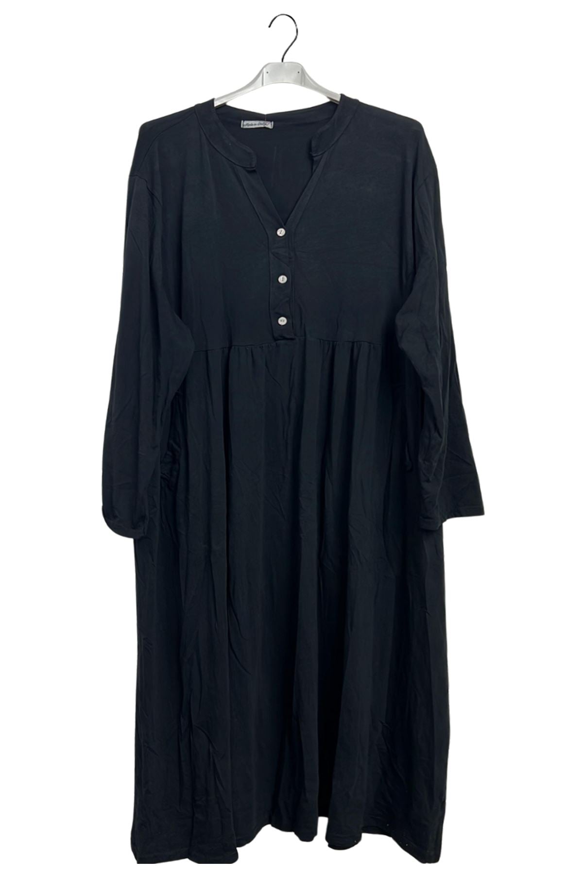 Plain Side Pockets Empire Seam With Gathered Cotton Dress