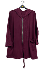 Plain Zip-Front Drawstring Hem Cotton Hoodie
