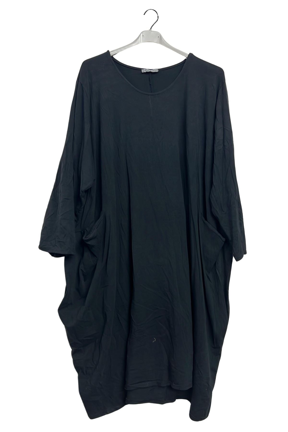 Plain Two Pockets Asymmetrical Hemline Cotton Dress