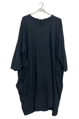 Plain Two Pockets Asymmetrical Hemline Cotton Dress
