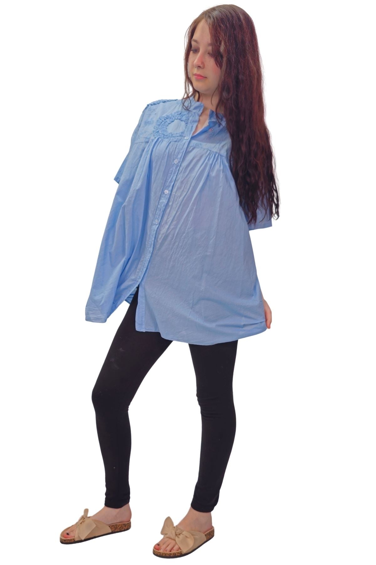 Plain Intricate Floral Embroidery Cotton Shirt