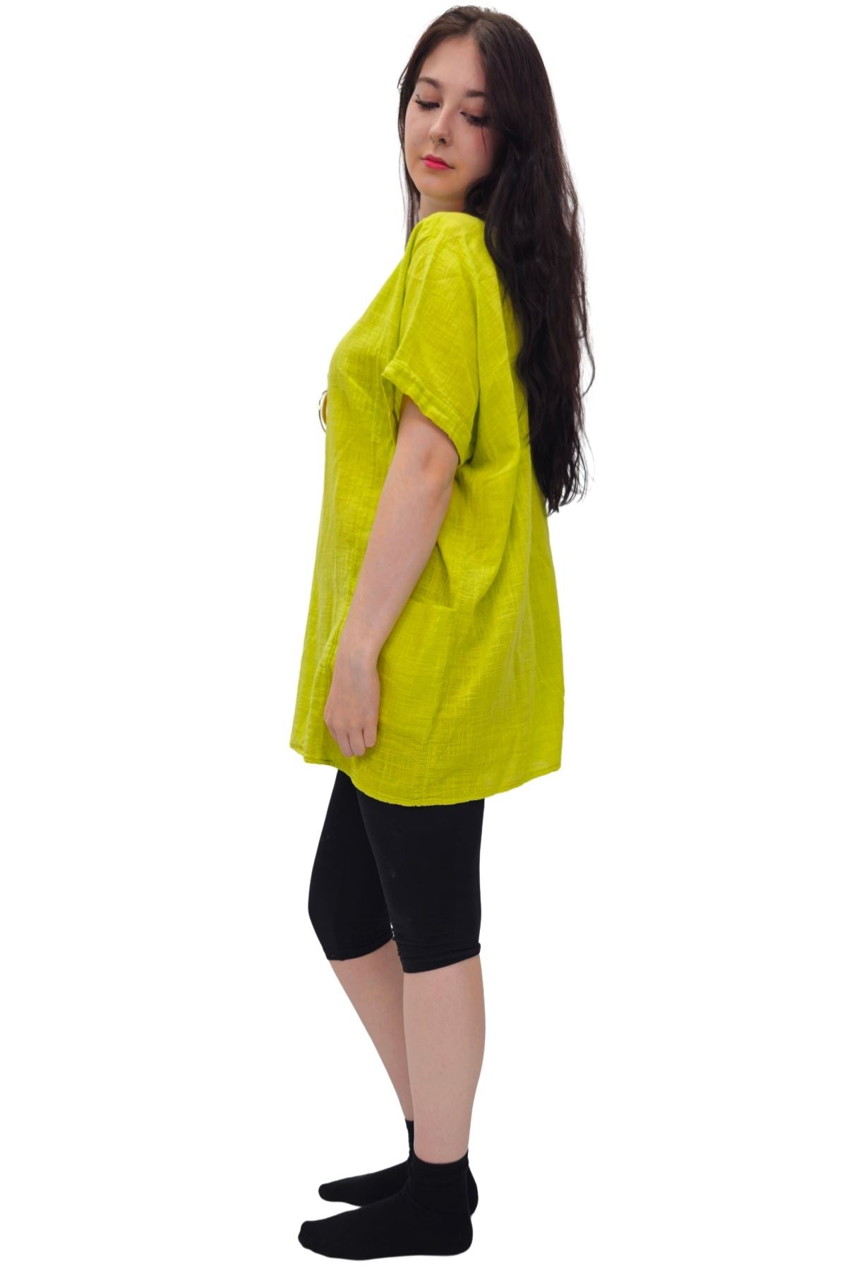 Plain Pockets Cotton Necklace Top