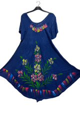 Floral Pattern Rainbow Strokes Asymmetrical Hemline Dress
