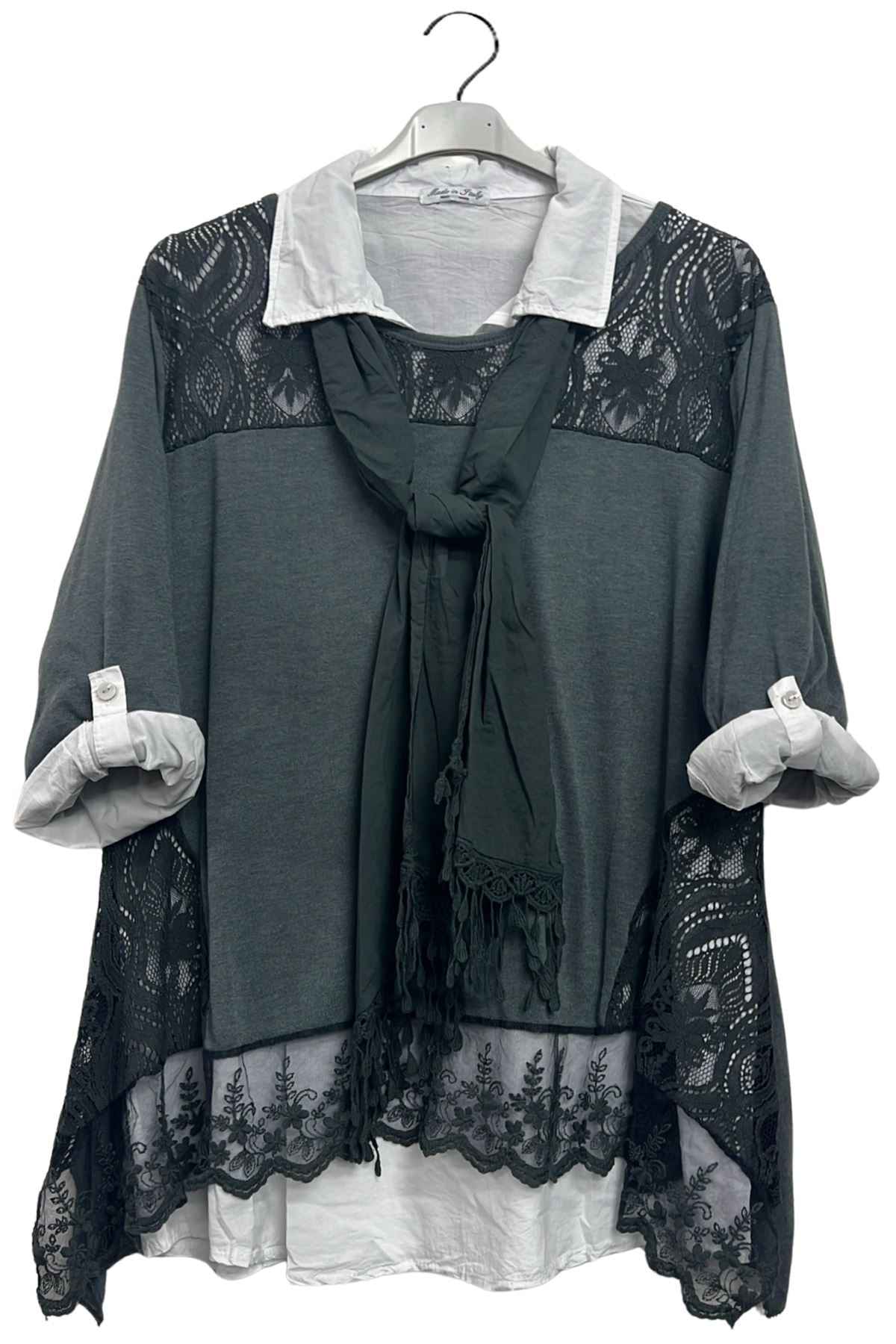 Embroidered Floral Pattern Layered Hem Cotton Top