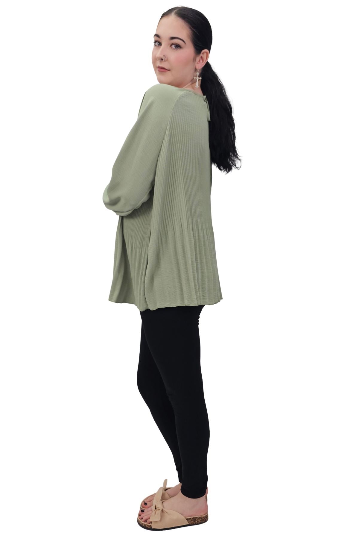Plain Pleated Elastic Cuff Top