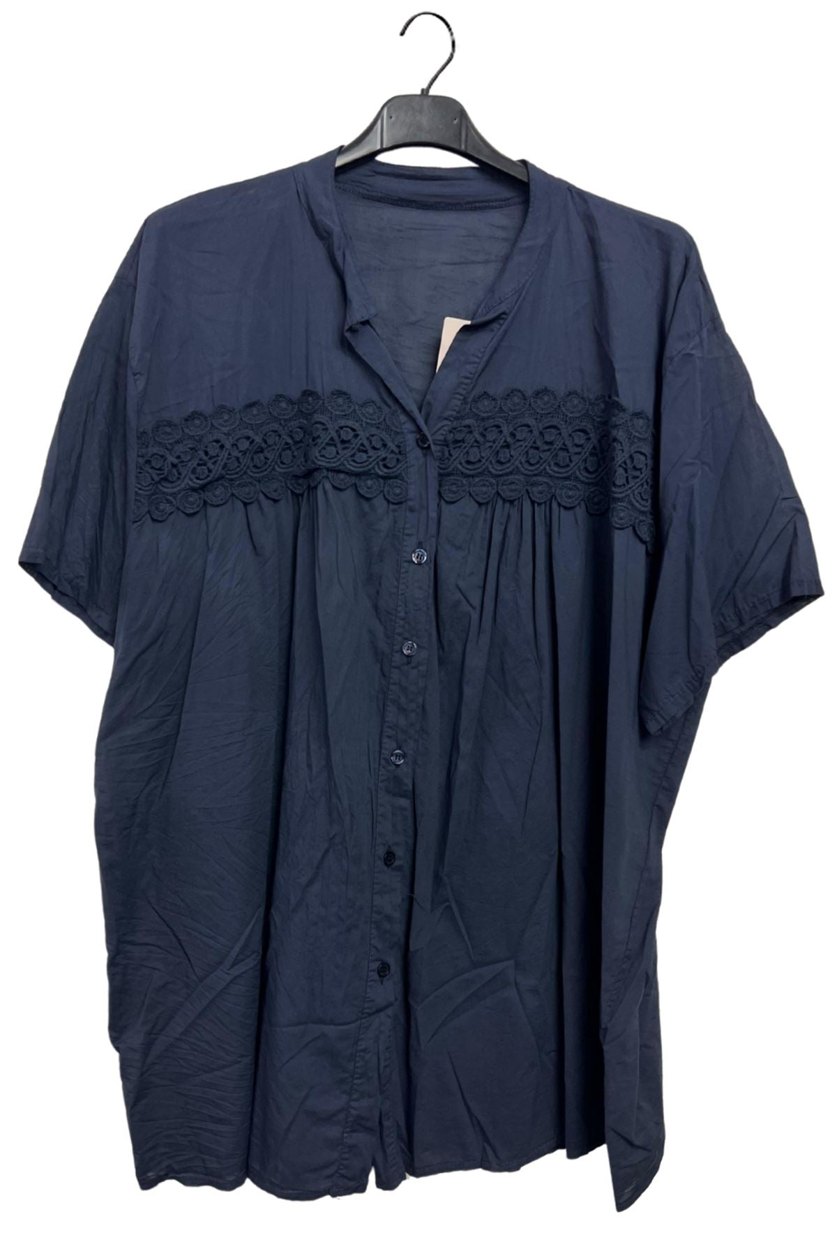 Plain Lace Detailing Cotton Shirt