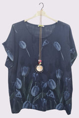 Tulip Flower Print Oversized Cotton Top