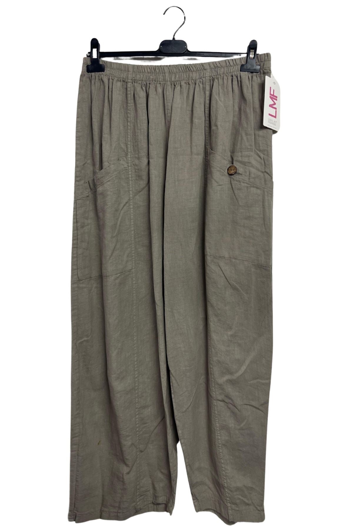 Plain Two Front Pockets Wide Leg Linen Trousers