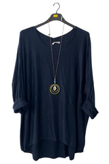 Plain High Low Hem Soft Feel Necklace Top
