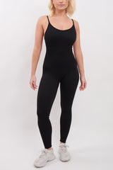 Ribbed Strappy Nylon Jumpsuit