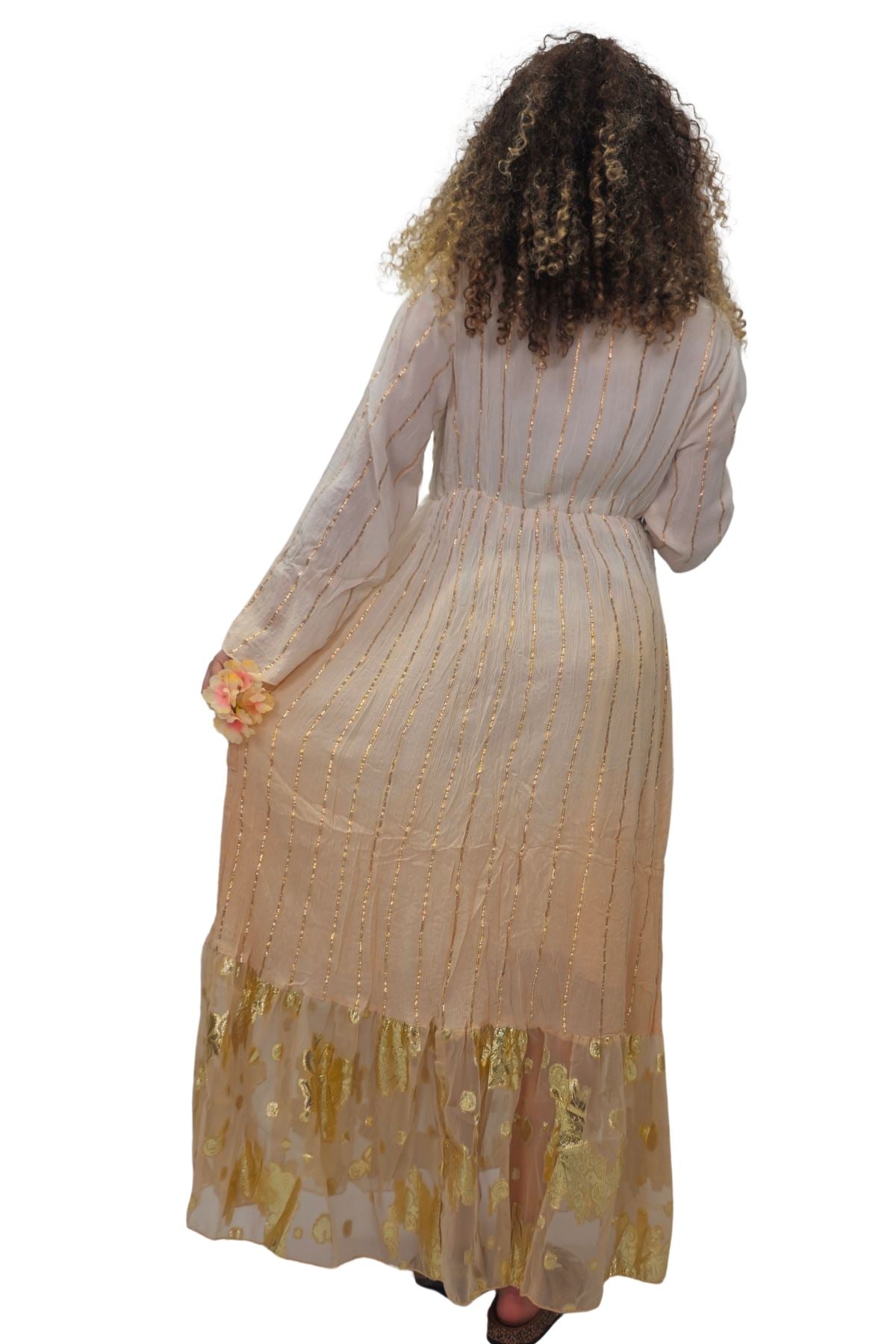 Floral Sequin Cinched Waist With Tie Detail Dress