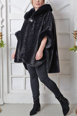 Plain Faux Fur Wrap Knit Poncho
