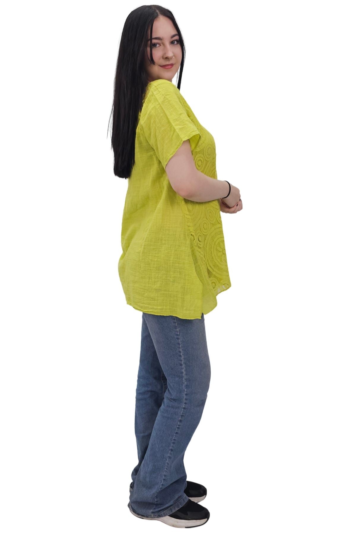 Circular Geometric Pattern Side Slit Cotton Top