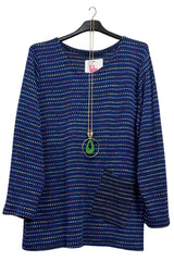 Multicoloured Dots Pattern Soft Knit Front Pocket Top