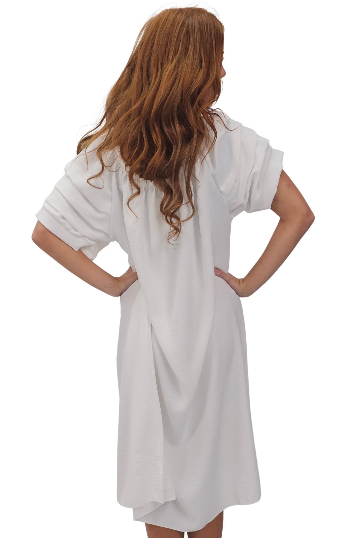 Plain Puff Sleeves Layered Detail Dress