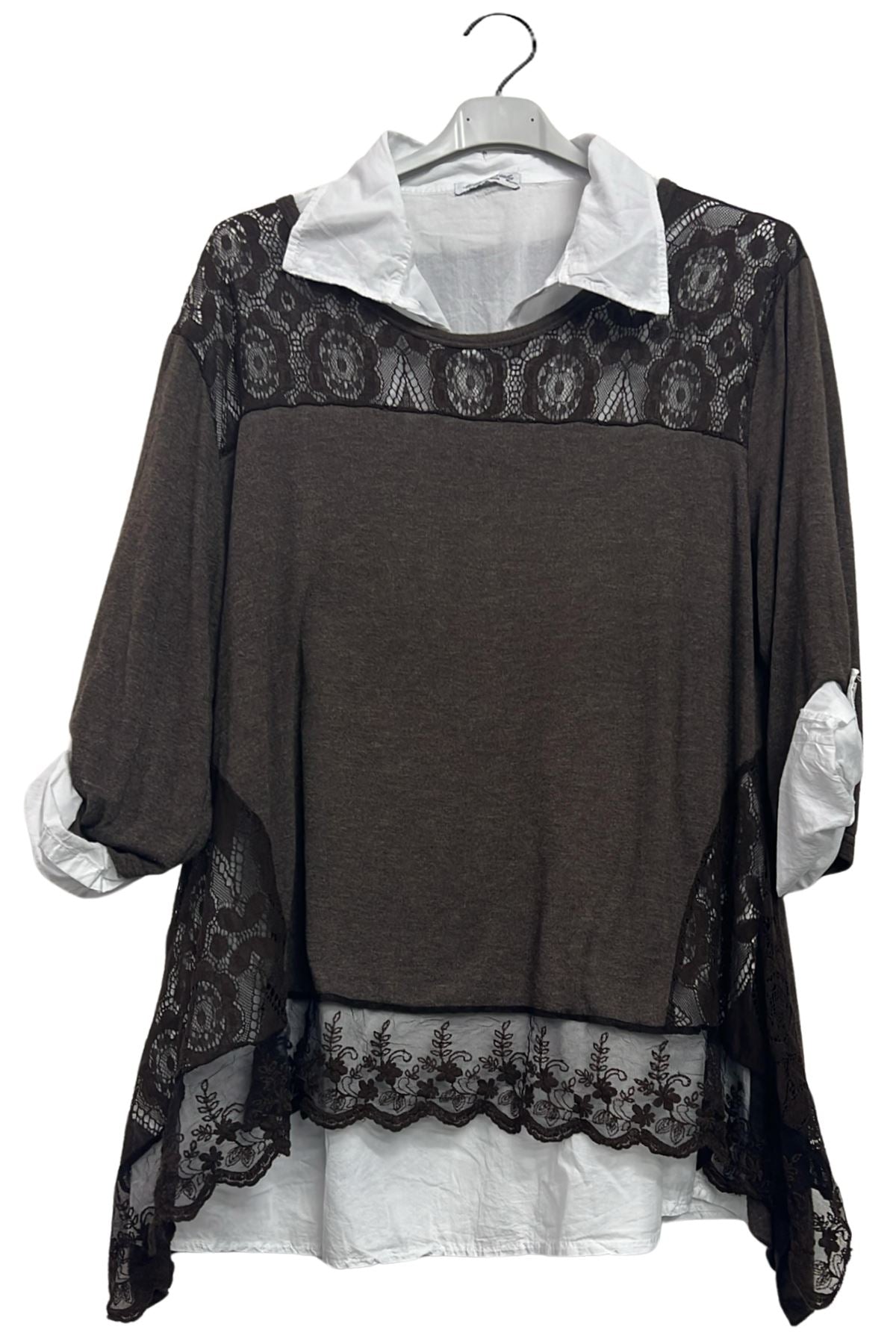 Embroidered Floral Pattern Layered Hem Cotton Top