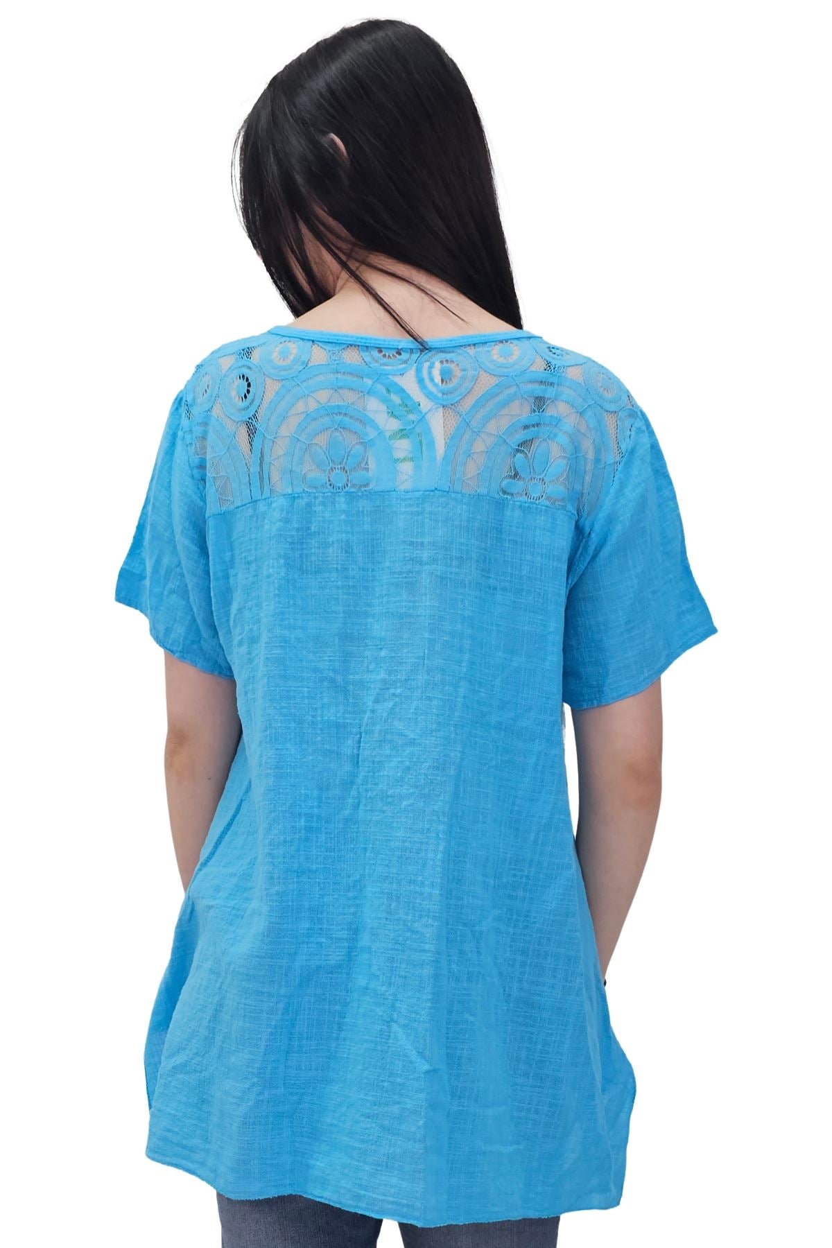 Circular Geometric Pattern Side Slit Cotton Top